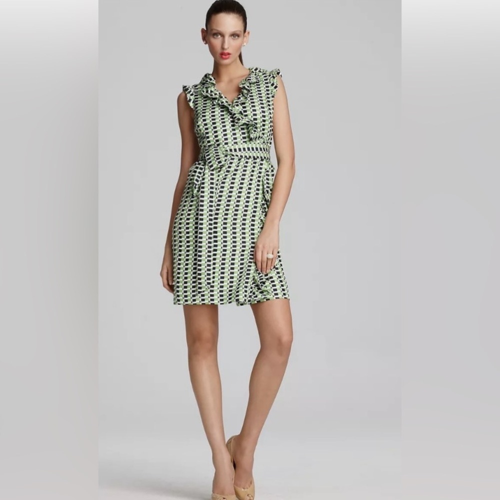 Kate Spade Silk and Cotton Navy and Green Wrap Dress.